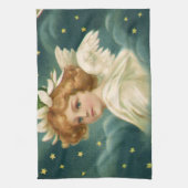ヴィンテージクリスマスビクトリアン、天使と金ゴールド星 キッチンタオル (縦)