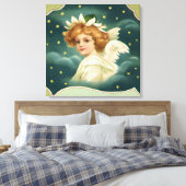 ヴィンテージクリスマスビクトリアン、天使と金ゴールド星 キャンバスプリント (インサイチュ (寝室))