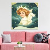 ヴィンテージクリスマスビクトリアン、天使と金ゴールド星 キャンバスプリント (インサイチュ (リビング))