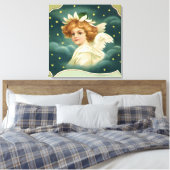 ヴィンテージクリスマスビクトリアン、天使と金ゴールド星 キャンバスプリント (インサイチュ (寝室))