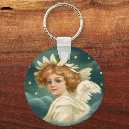 ヴィンテージクリスマスビクトリアン、天使と金ゴールド星 キーホルダー (裏面)