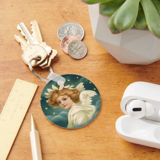 ヴィンテージクリスマスビクトリアン、天使と金ゴールド星 キーホルダー (デスク)