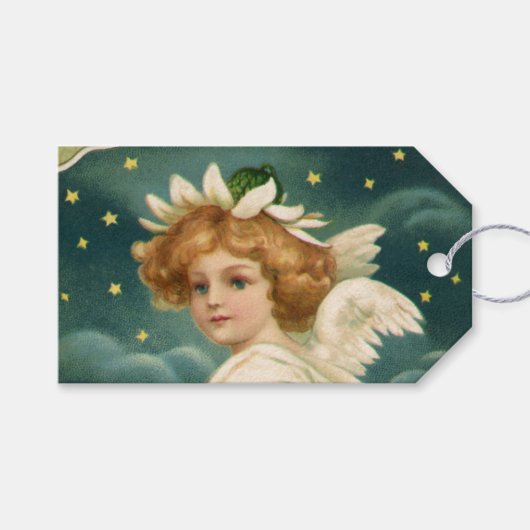 ヴィンテージクリスマスビクトリアン、天使と金ゴールド星 ギフトタグ (正面(横))