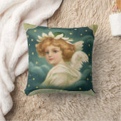 ヴィンテージクリスマスビクトリアン、天使と金ゴールド星 クッション (ブランケット)