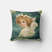 ヴィンテージクリスマスビクトリアン、天使と金ゴールド星 クッション (正面)