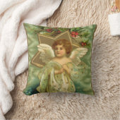 ヴィンテージクリスマスビクトリアン、天使と金ゴールド星 クッション (ブランケット)