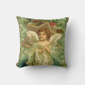 ヴィンテージクリスマスビクトリアン、天使と金ゴールド星 クッション (正面)