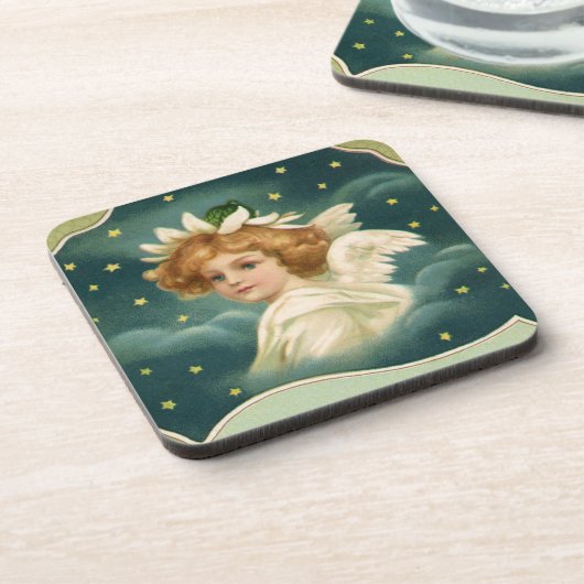 ヴィンテージクリスマスビクトリアン、天使と金ゴールド星 コースター (左側)