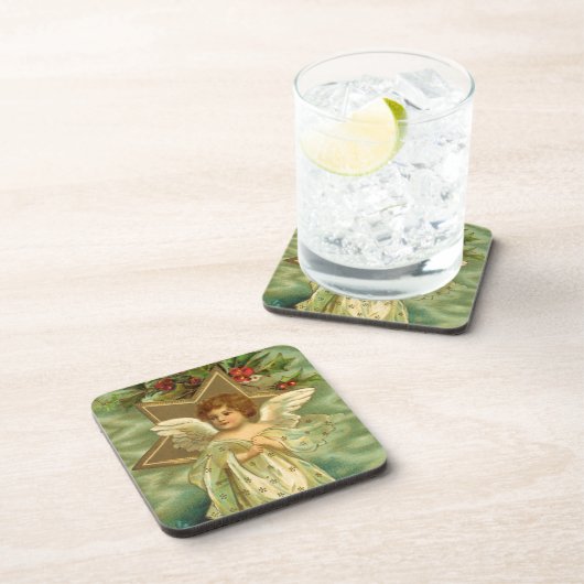 ヴィンテージクリスマスビクトリアン、天使と金ゴールド星 コースター (右側)