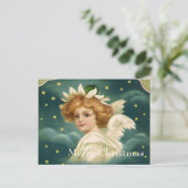 ヴィンテージクリスマスビクトリアン、天使と金ゴールド星 シーズンポストカード (スタンド正面)