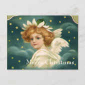 ヴィンテージクリスマスビクトリアン、天使と金ゴールド星 シーズンポストカード (正面)