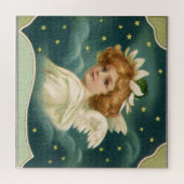 ヴィンテージクリスマスビクトリアン、天使と金ゴールド星 ジグソーパズル (横)