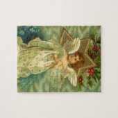 ヴィンテージクリスマスビクトリアン、天使と金ゴールド星 ジグソーパズル (横)