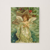 ヴィンテージクリスマスビクトリアン、天使と金ゴールド星 ジグソーパズル (縦)