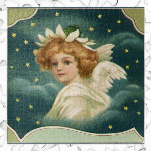 ヴィンテージクリスマスビクトリアン、天使と金ゴールド星 ジグソーパズル