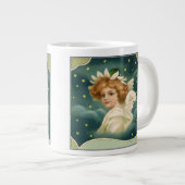 ヴィンテージクリスマスビクトリアン、天使と金ゴールド星 ジャンボコーヒーマグカップ (正面右)