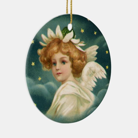 ヴィンテージクリスマスビクトリアン、天使と金ゴールド星 セラミックオーナメント (右)