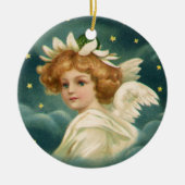 ヴィンテージクリスマスビクトリアン、天使と金ゴールド星 セラミックオーナメント (正面)