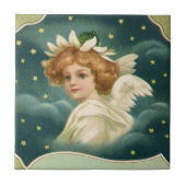 ヴィンテージクリスマスビクトリアン、天使と金ゴールド星 タイル (正面)