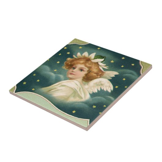 ヴィンテージクリスマスビクトリアン、天使と金ゴールド星 タイル (側面)