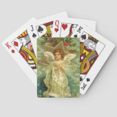 ヴィンテージクリスマスビクトリアン、天使と金ゴールド星 トランプ (裏面)