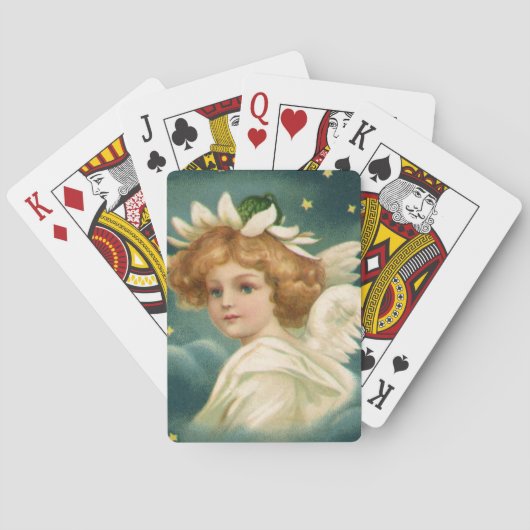 ヴィンテージクリスマスビクトリアン、天使と金ゴールド星 トランプ (裏面)