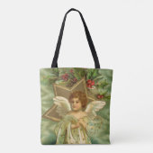 ヴィンテージクリスマスビクトリアン、天使と金ゴールド星 トートバッグ (裏面)