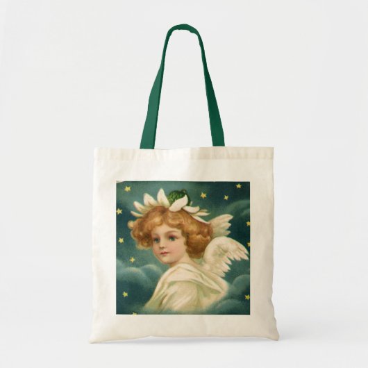 ヴィンテージクリスマスビクトリアン、天使と金ゴールド星 トートバッグ (正面)