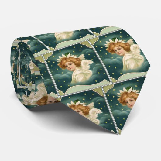 ヴィンテージクリスマスビクトリアン、天使と金ゴールド星 ネクタイ (ロール)