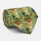 ヴィンテージクリスマスビクトリアン、天使と金ゴールド星 ネクタイ (ロール)