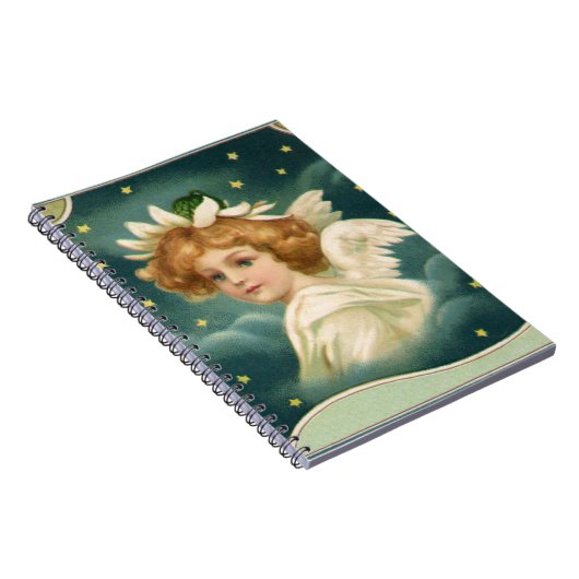 ヴィンテージクリスマスビクトリアン、天使と金ゴールド星 ノートブック (右側)