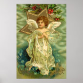 ヴィンテージクリスマスビクトリアン、天使と金ゴールド星 ポスター (正面)