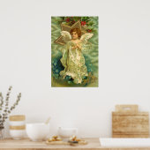 ヴィンテージクリスマスビクトリアン、天使と金ゴールド星 ポスター (キッチン)