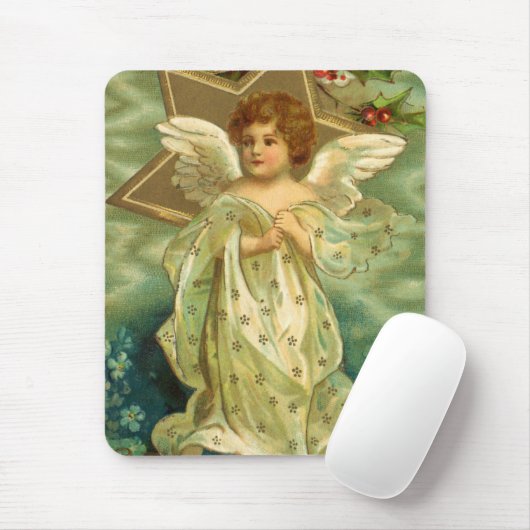 ヴィンテージクリスマスビクトリアン、天使と金ゴールド星 マウスパッド (マウス)
