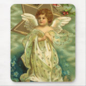 ヴィンテージクリスマスビクトリアン、天使と金ゴールド星 マウスパッド (正面)