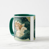 ヴィンテージクリスマスビクトリアン、天使と金ゴールド星 マグカップ (正面左)