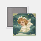 ヴィンテージクリスマスビクトリアン、天使と金ゴールド星 マグネット (正面/裏面)