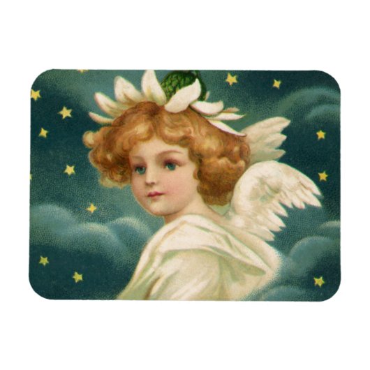 ヴィンテージクリスマスビクトリアン、天使と金ゴールド星 マグネット (横)