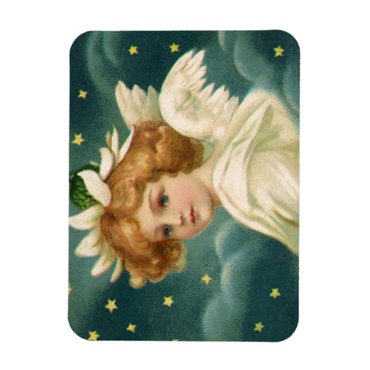 ヴィンテージクリスマスビクトリアン、天使と金ゴールド星 マグネット (縦)
