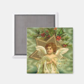 ヴィンテージクリスマスビクトリアン、天使と金ゴールド星 マグネット (正面/裏面)