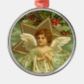 ヴィンテージクリスマスビクトリアン、天使と金ゴールド星 メタルオーナメント (正面)