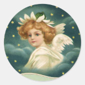 ヴィンテージクリスマスビクトリアン、天使と金ゴールド星 ラウンドシール (正面)