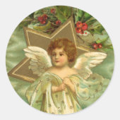 ヴィンテージクリスマスビクトリアン、天使と金ゴールド星 ラウンドシール (正面)
