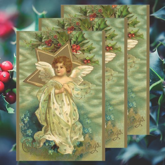 ヴィンテージクリスマスビクトリアン、天使と金ゴールド星 ラッピングペーパーシート