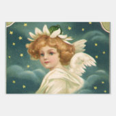 ヴィンテージクリスマスビクトリアン、天使と金ゴールド星 ラッピングペーパーシート (正面3)