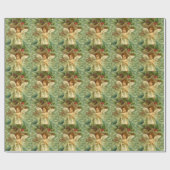 ヴィンテージクリスマスビクトリアン、天使と金ゴールド星 ラッピングペーパー (フラット)