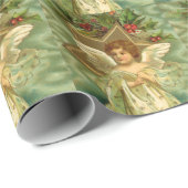 ヴィンテージクリスマスビクトリアン、天使と金ゴールド星 ラッピングペーパー (ロールコーナー)