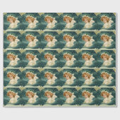 ヴィンテージクリスマスビクトリアン、天使と金ゴールド星 ラッピングペーパー (フラット)