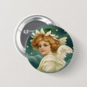 ヴィンテージクリスマスビクトリアン、天使と金ゴールド星 缶バッジ (正面&裏面)