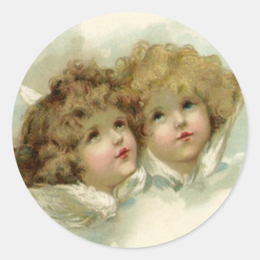 ヴィンテージクリスマスビクトリアン、天使の雲 ラウンドシール (正面)